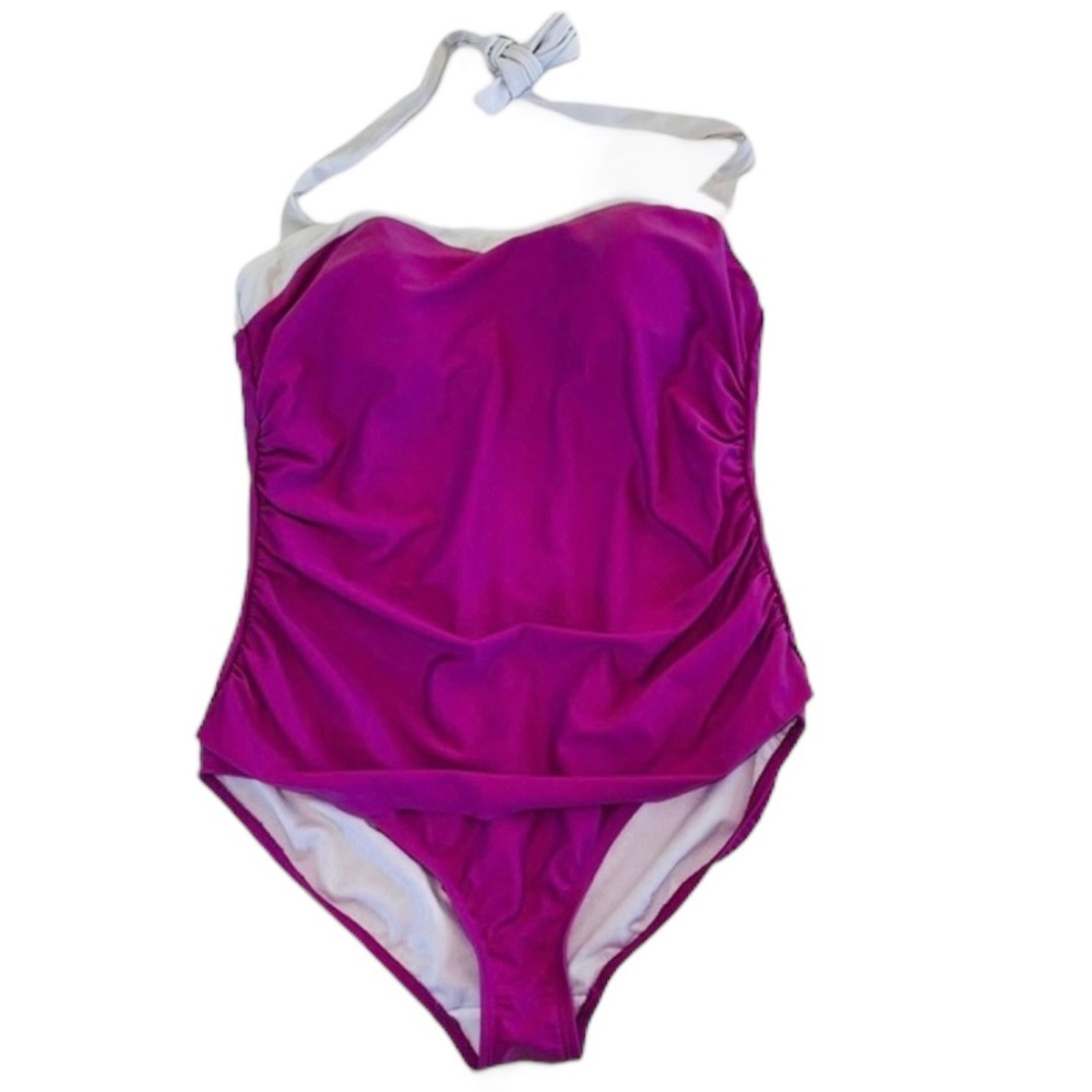 4/$24 Basic Editions Purple and White Halter‎ One Piece Swimsuit